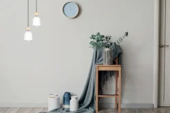 Hängelampen|Bürolampen*Belis Runde Pendelleuchte Weiß Metall Holz 2-flmg E27 Ø21 cm