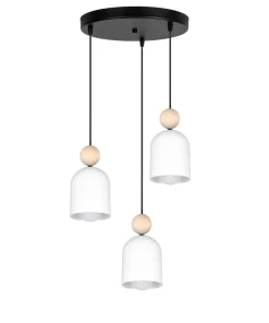 Belis Runde Pendelleuchte Weiß Metall Holz 3-flmg E27 Ø36 cm< Hängelampen|Bürolampen