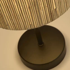 Wohnzimmerlampen|Metall Lampen*Searchlight Runde Tischlampe Bambus Metall E14 37 cm Schwarz Natur