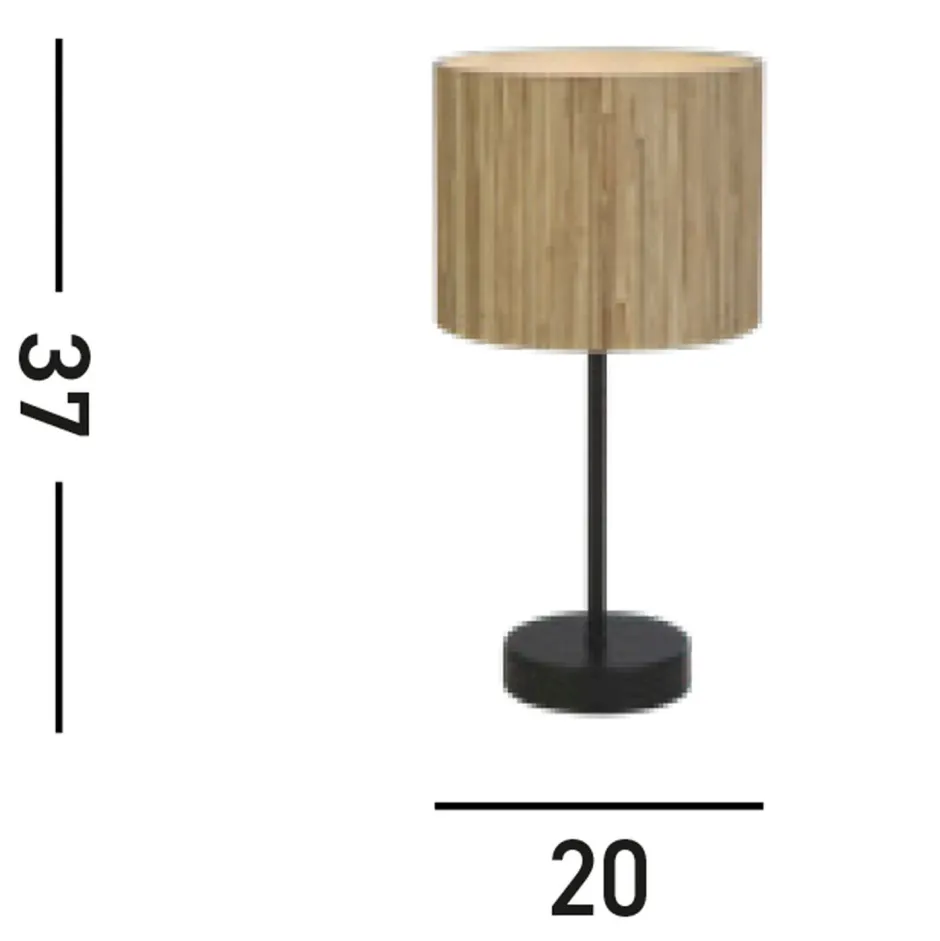 Wohnzimmerlampen|Metall Lampen*Searchlight Runde Tischlampe Bambus Metall E14 37 cm Schwarz Natur