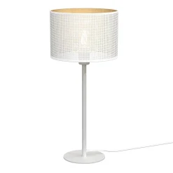 Tischlampen|Schlafzimmer Lampen*Luminex Runde Tischlampe in Weiß Gold E27 56 cm groß Metall