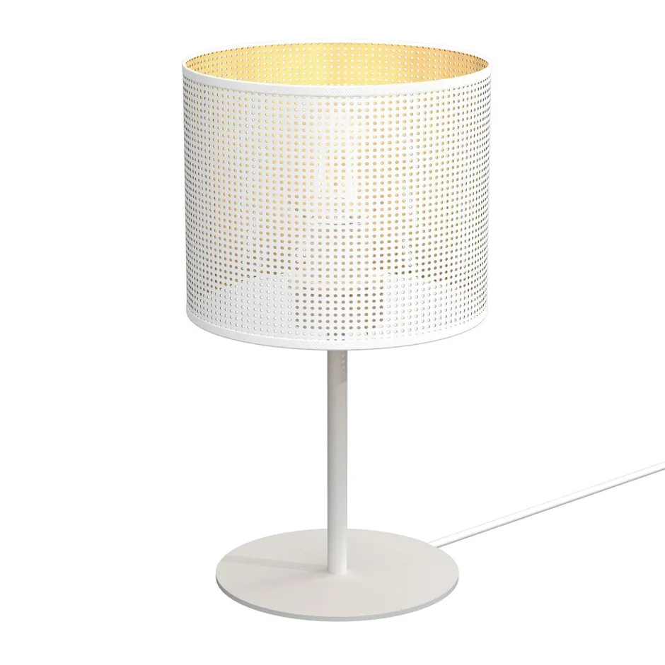 Luminex Runde Tischlampe Metall E27 34 cm hoch in Weiß Gold< Tischlampen|Schlafzimmer Lampen