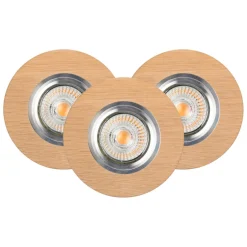 Moderne Lampen|Spots*Spot Light Runder Einbauspot 3-er Set Holz mit LED beweglich