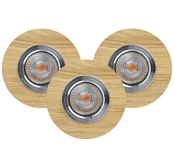 Moderne Lampen|Spots*Spot Light Runder Einbauspot 3-er Set Holz mit LED beweglich