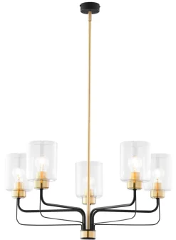 Wohnzimmerlampen|Glaslampen*Jupiter Runder Kronleuchter Metall Glas 5-flammig Ø74cm