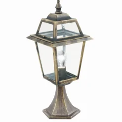 Rustikale Lampen|Wegeleuchten*Searchlight Rustikale Außen Sockelleuchte NEW ORLEANS Schwarz Gold Antik