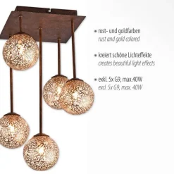 Deckenleuchten|Bürolampen*Paul Neuhaus Rustikale Deckenlampe Metall G9 B:27 cm Kugeln Gold