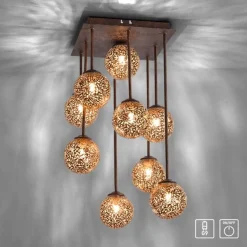 Deckenleuchten|Bürolampen*Paul Neuhaus Rustikale Deckenlampe Metall G9 9-flammig Kugeln Gold