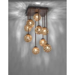 Deckenleuchten|Bürolampen*Paul Neuhaus Rustikale Deckenlampe Metall G9 9-flammig Kugeln Gold