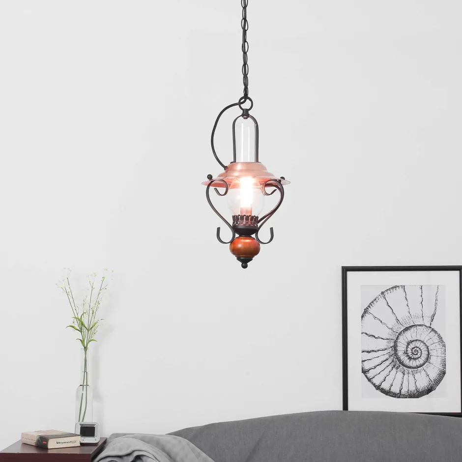 Rabalux Rustikale Hängeleuchte ENNA mit Glasschirm Schwarz Kupfer< Hängelampen|Esszimmer Lampen