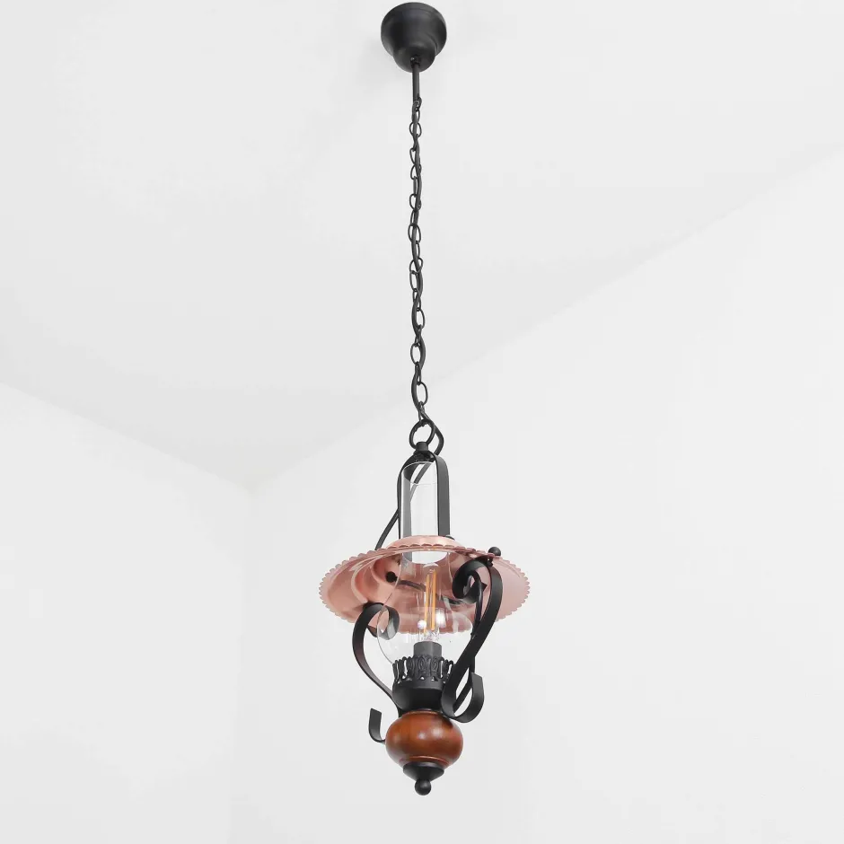 Rabalux Rustikale Hängeleuchte ENNA mit Glasschirm Schwarz Kupfer< Hängelampen|Esszimmer Lampen