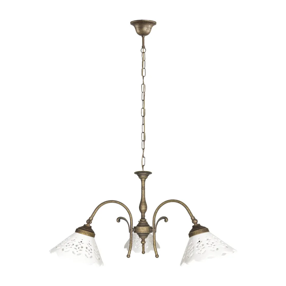 Feuchtraumleuchten|Küchenlampen*Giovanni Battista Rustikale Hängeleuchte 3-flammig Keramik Messing E27