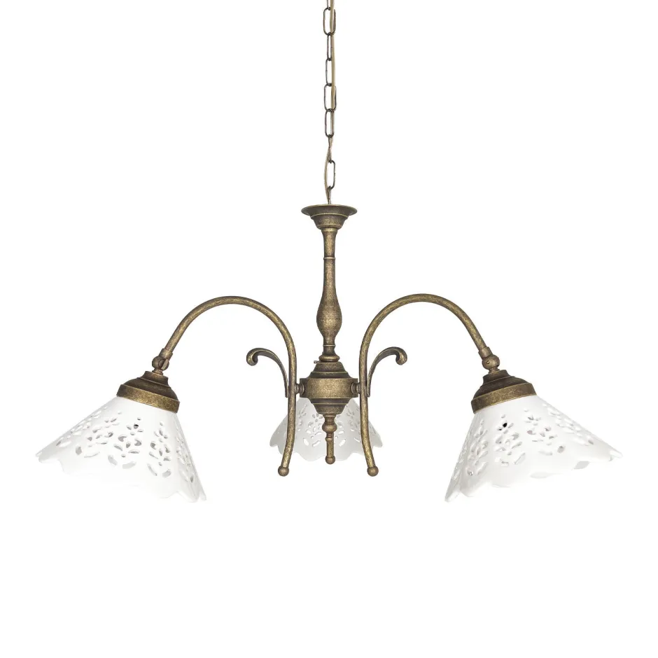 Feuchtraumleuchten|Küchenlampen*Giovanni Battista Rustikale Hängeleuchte 3-flammig Keramik Messing E27