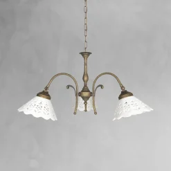 Feuchtraumleuchten|Küchenlampen*Giovanni Battista Rustikale Hängeleuchte 3-flammig Keramik Messing E27