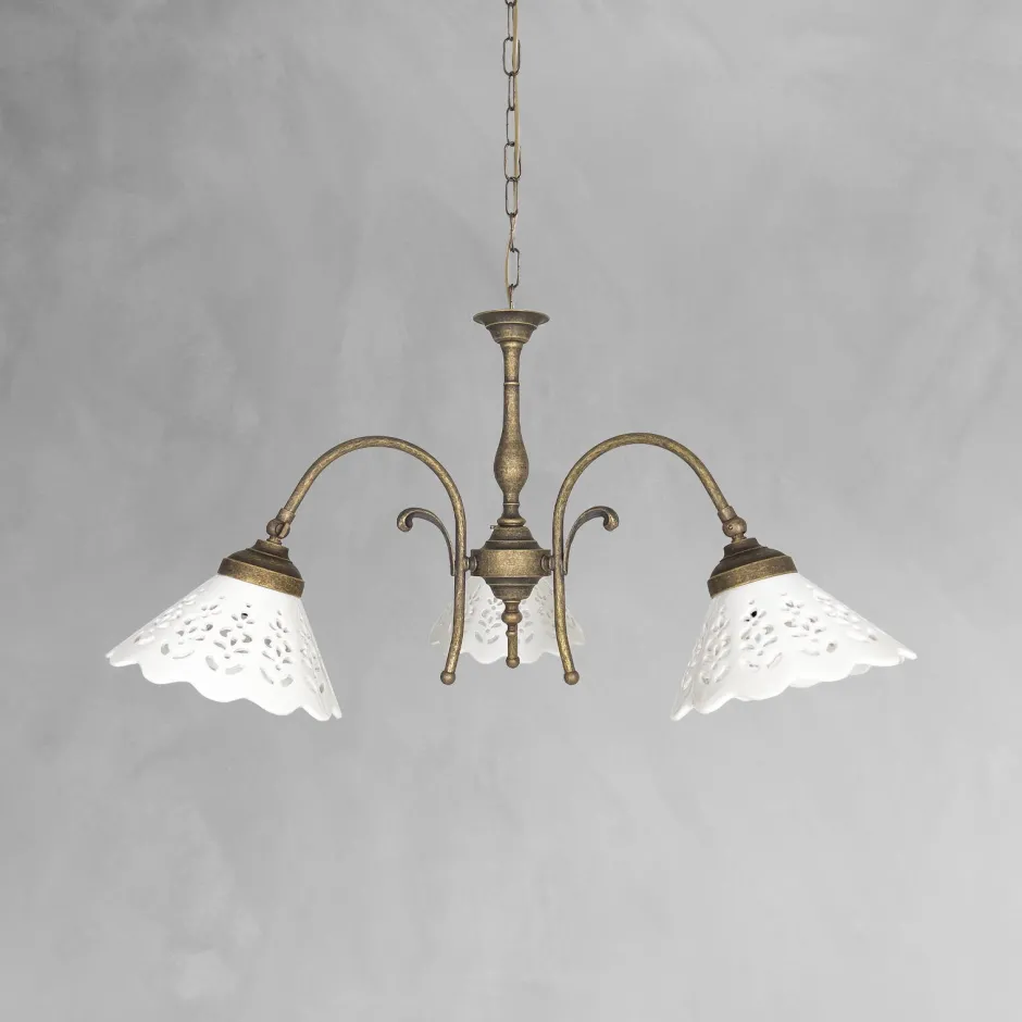 Feuchtraumleuchten|Küchenlampen*Giovanni Battista Rustikale Hängeleuchte 3-flammig Keramik Messing E27