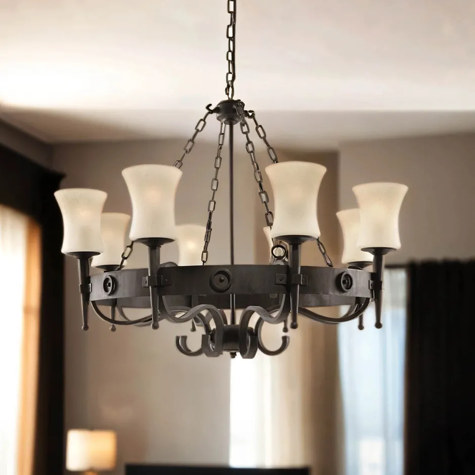 Searchlight Rustikale Hängeleuchte 8-flmg. Eisen< Rustikale Lampen|Holzlampen