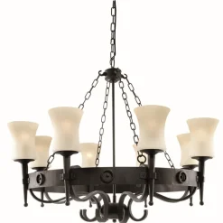 Searchlight Rustikale Hängeleuchte 8-flmg. Eisen< Rustikale Lampen|Holzlampen