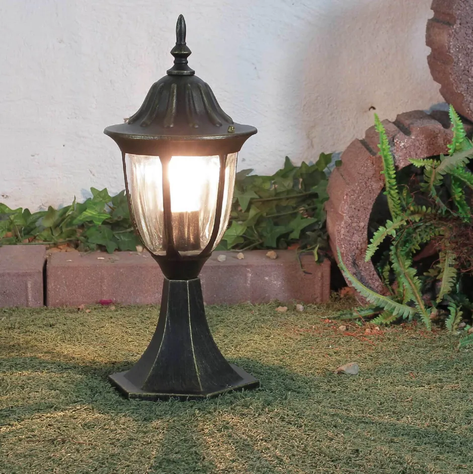 Rustikale Lampen|Wegeleuchten*Easylight Rustikale Sockelleuchte MILANO Gold Antik 40cm hoch