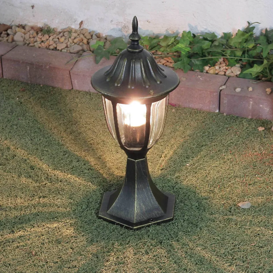 Rustikale Lampen|Wegeleuchten*Easylight Rustikale Sockelleuchte MILANO Gold Antik 40cm hoch