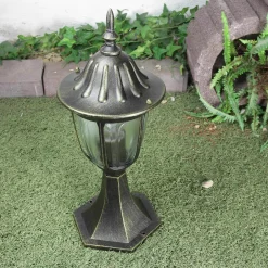 Rustikale Lampen|Wegeleuchten*Easylight Rustikale Sockelleuchte MILANO Gold Antik 40cm hoch