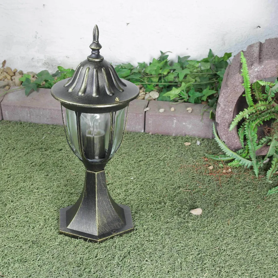 Rustikale Lampen|Wegeleuchten*Easylight Rustikale Sockelleuchte MILANO Gold Antik 40cm hoch