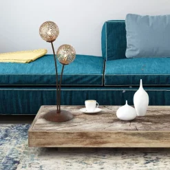 Wohnzimmerlampen|Schlafzimmer Lampen*Paul Neuhaus Rustikale Tischlampe Metall Rostbraun Gold 52 cm 2-flmg