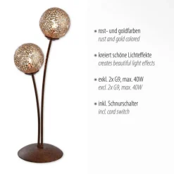 Wohnzimmerlampen|Schlafzimmer Lampen*Paul Neuhaus Rustikale Tischlampe Metall Rostbraun Gold 52 cm 2-flmg