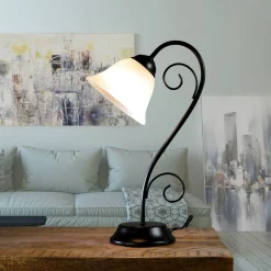 Easylight Rustikale Tischlampe Schwarz Alabaster H:43cm ATHEN< Glaslampen|Rustikale Lampen