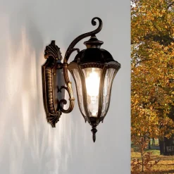 Rustikale Lampen|Rustikale Außenleuchten*Easylight Rustikale Wandlaterne außen IP44 Schwarz Gold antik