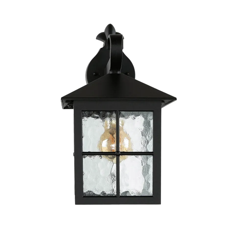 Metall Lampen|Rustikale Lampen*SU-MA Rustikale Wandlaterne BAARLE IP43 Ornamentglas