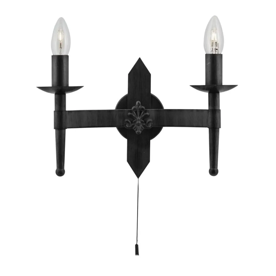 Wandleuchten|Esszimmer Lampen*Searchlight Rustikale Wandleuchte Eisen geschmiedet 2-flmg.