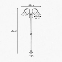 Außenleuchten Antik|Gartenlaternen*Giovanni Battista Rustikale Wegeleuchte IP44 2-flammig E27 210 cm Messing