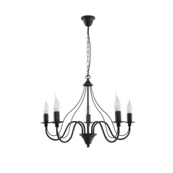 Sollux Rustikaler Kronleuchter Schwarz 5-armig E14 FIORANO< Hängelampen|Esszimmer Lampen