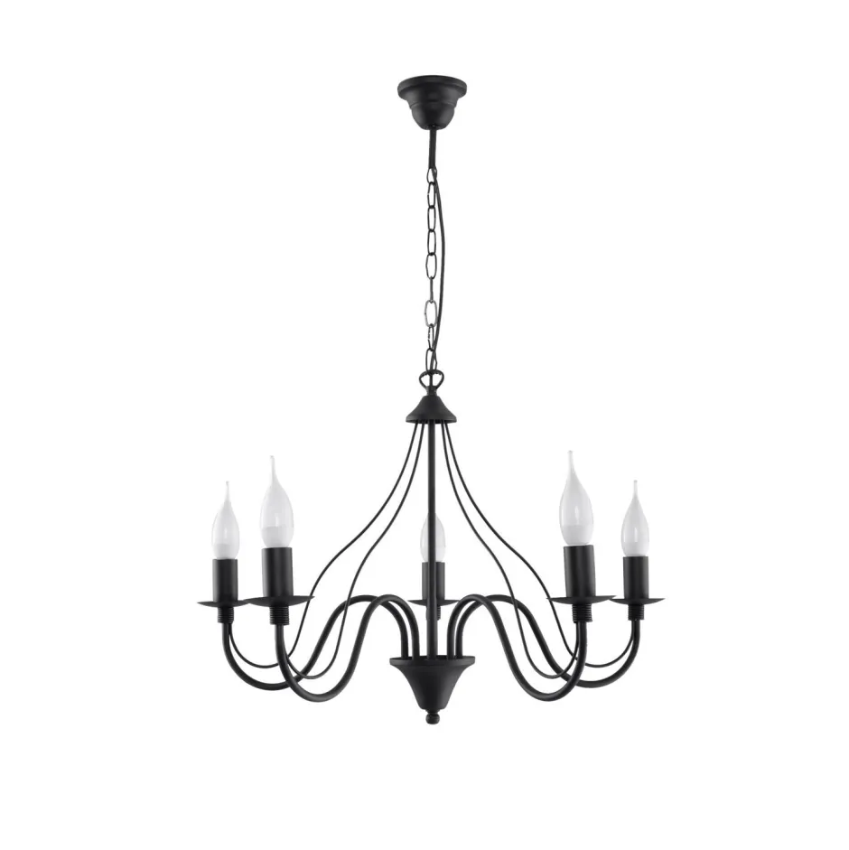 Sollux Rustikaler Kronleuchter Schwarz 5-armig E14 FIORANO< Hängelampen|Esszimmer Lampen