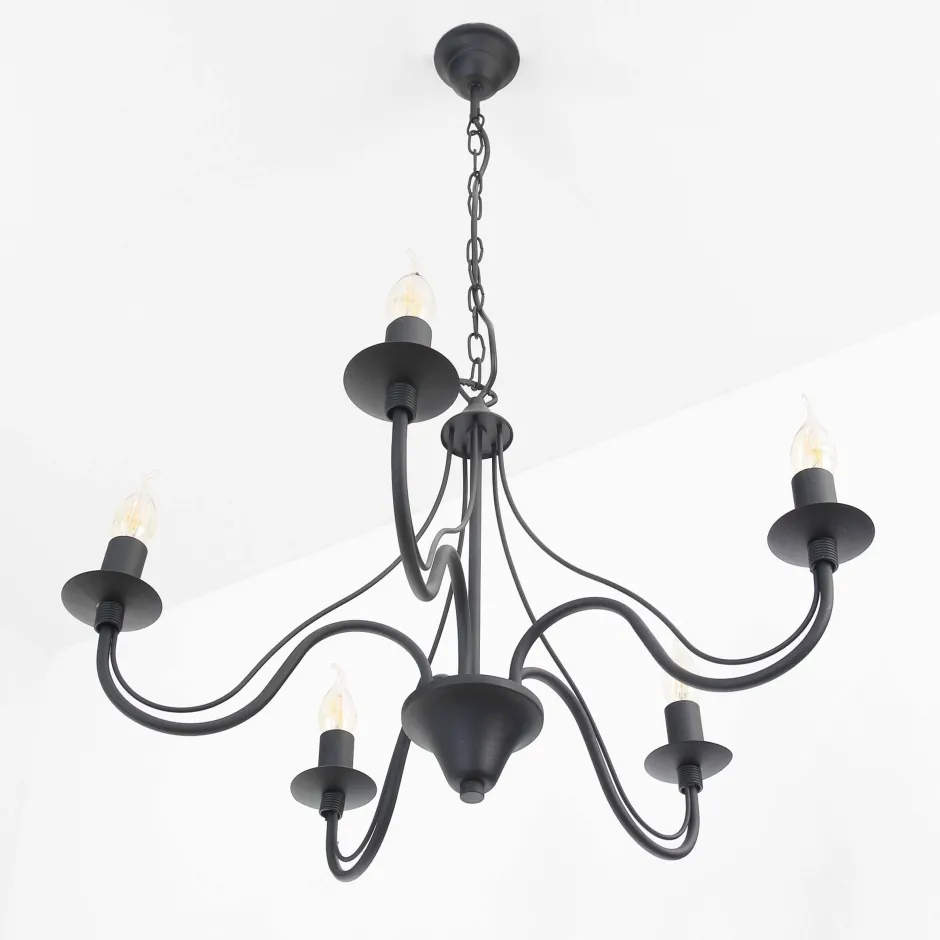 Sollux Rustikaler Kronleuchter Schwarz 5-armig E14 FIORANO< Hängelampen|Esszimmer Lampen