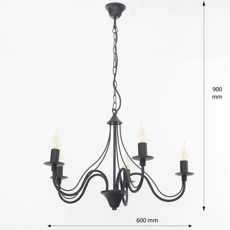 Sollux Rustikaler Kronleuchter Schwarz 5-armig E14 FIORANO< Hängelampen|Esszimmer Lampen