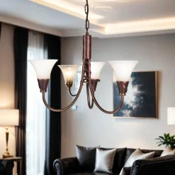 Hängelampen|Esszimmer Lampen*Elstead Rustikaler Lüster ROHDIN in Kupfer 3x14 Leuchte