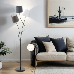 Moderne Lampen|Stofflampen*Eglo Schicke Standleuchte Maronda Anthrazit 3-Flmg