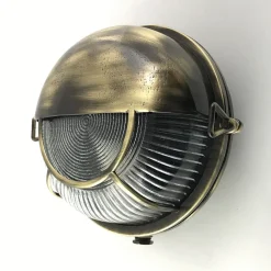 Andromeda Schiffslampe außen Messing Glas Ø 17,5 cm IP64 E27 rund< Außenwandleuchten|Feuchtraumleuchten