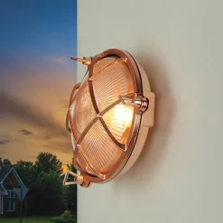 Lido Schiffslampe Wand Messing Glas E27 IP64 in Kupfer außen< Rustikale Lampen|Metall Lampen