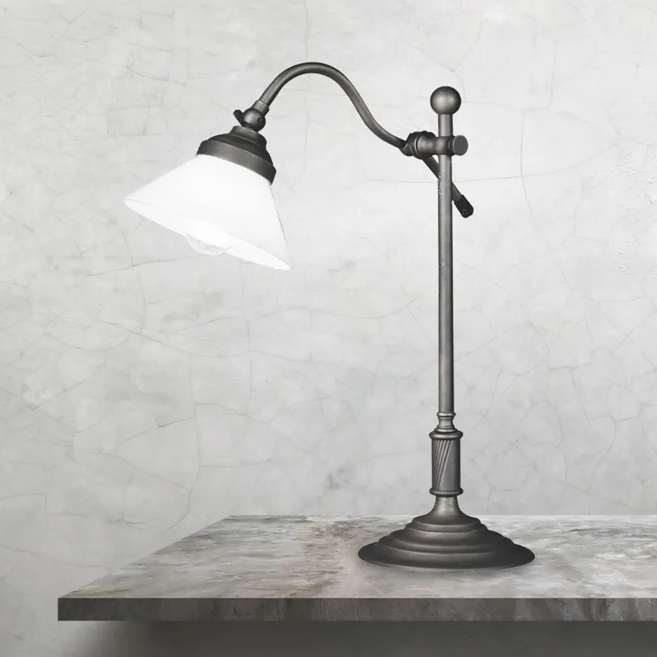 Schreibtischlampen|Glaslampen*Giovanni Battista Schreibtischlampe 40 cm Messing Glas Rustikal verstellbar