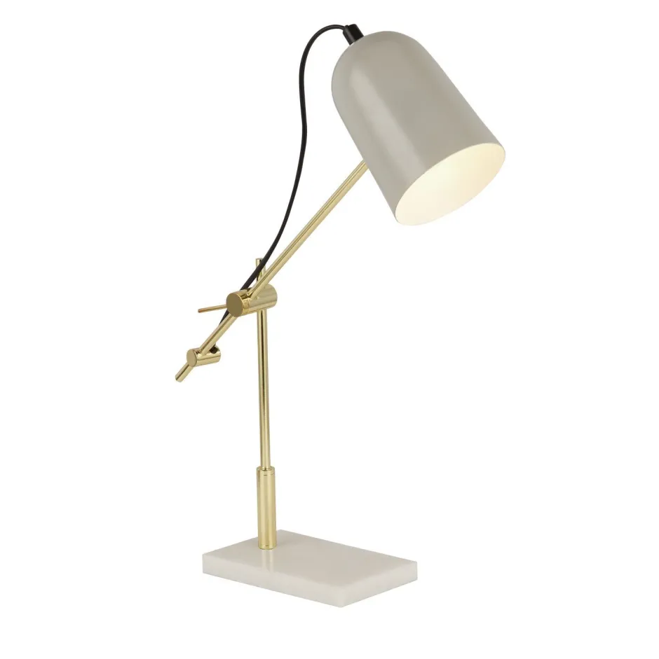 Schreibtischlampen|Retro Lampen*Searchlight Schreibtischlampe Grau Gold verstellbar 49 cm Marmor Sockel