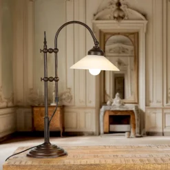 Giovanni Battista Schreibtischlampe Messing Glas 49 cm E27 Braun Weiß< Glaslampen|Metall Lampen