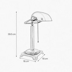 Glaslampen|Messinglampen*Giovanni Battista Schreibtischlampe Messing Glas H: 39,5 cm Zugschalter E27