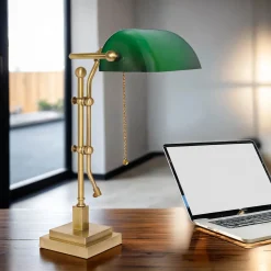 Giovanni Battista Schreibtischlampe Messing Glas H: 49 cm Zugschalter E27< Schreibtischlampen|Glaslampen