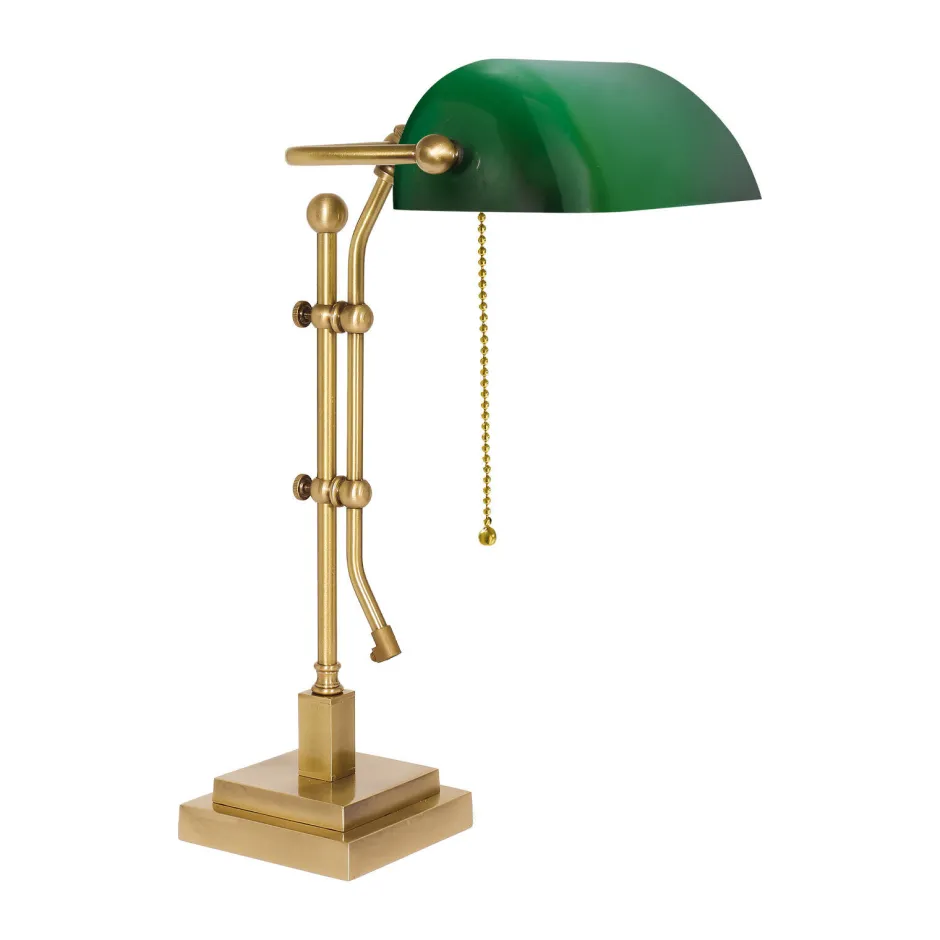Giovanni Battista Schreibtischlampe Messing Glas H: 49 cm Zugschalter E27< Schreibtischlampen|Glaslampen