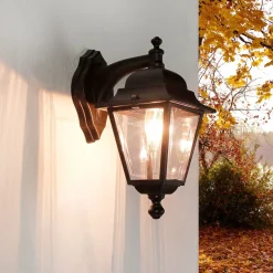 Außenwandleuchten|Rustikale Lampen*Lido Schwarze Außenlampe Aluminium IP44 Rustikal E27