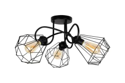Bürolampen|Wohnzimmerlampen*Belis Schwarze Deckenlampe Retro Metall E27 L:65 cm 3-flammig