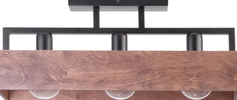 Deckenleuchten|Flurlampen*Sigma Schwarze Deckenleuchte Holz Metall 3-flammig 60 cm E27