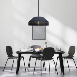 Wohnzimmerlampen|Stofflampen*Belis Schwarze Hängelampe blendarm Stoff wohnlich B:45 cm E27